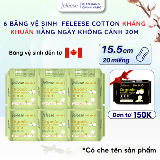  Combo băng vệ sinh 6 gói hàng ngày băng vệ sinh FELEESE organic cotton kháng khuẩn khử mùi 20 miếng 