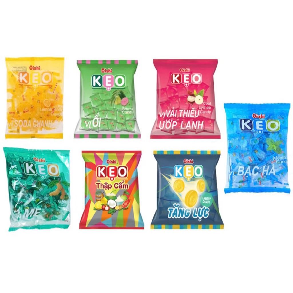 Kẹo cứng oishi (ổi me thập cẩm bạc hà vải soda)