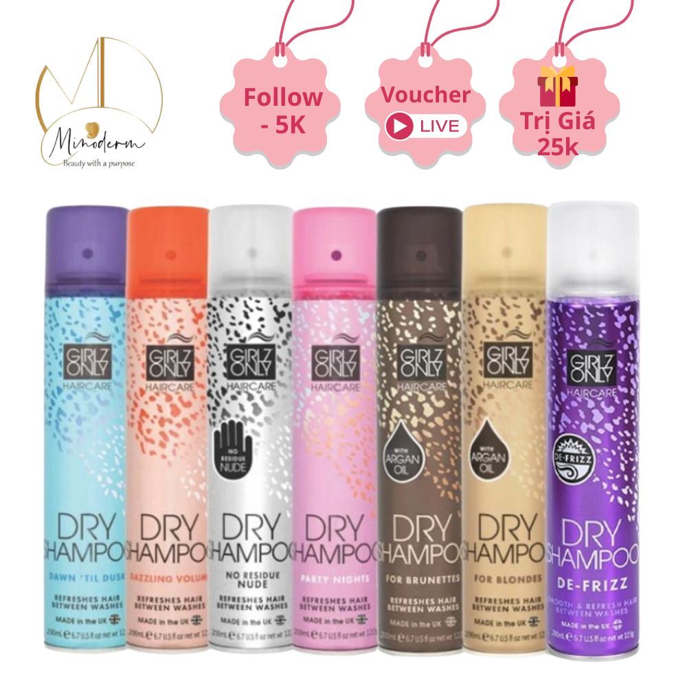  Dầu Gội Khô Girlz Only dry shampoo Party Nights ,Dawn 'Til Dusk ,Dazzling Volume ,No Residue Nude 