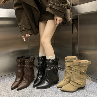   HÀNG CÓ SẴN  Size 35-42 Bốt ống quần dáng lửng mũi nhọn thắt đai kép phomg cách retro dành cho nữ có BIG SIZE 