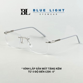  Gọng Kính Cận Giả Cận Gọng Khoan Không Viền BLUE LIGHT Mắt Vuông Chữ Nhật Lắp Sẵn Mắt Từ O Số Và Cận Tặng Kèm 