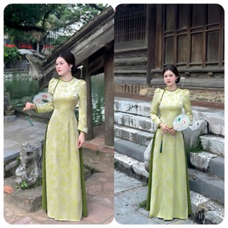  Áo Dài Tết Gấm Tơ Cao Cấp Màu Xanh Cốm – Duyên Dáng Và Trang Nhã-TB09 