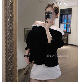  “Mina Top”• Áo kiểu nữ pha ren boi bèo trễ vai tay lỡ  chất liệu nhung cao cấp-mặc được 2 kiểu sang chảnh 