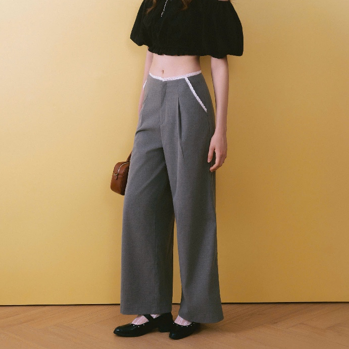 Quần tây dài EAGER cạp trễ phối ren MIRANA PANTS