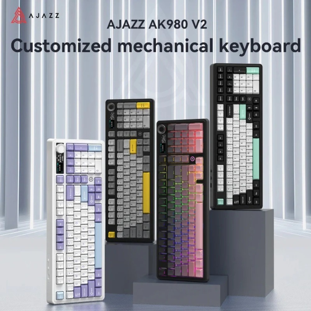 Bàn phím cơ Ajazz AK980 Pro V2 - 3 Mode - Led RGB - Pin 10000Mah - App Marco - Hot swap 5pin | BigBuy360 - bigbuy360.vn