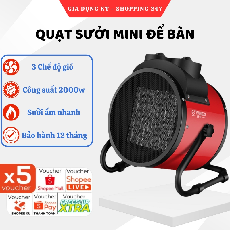 Máy Sưởi, Quạt Sưởi Để Bàn Công Suất Lớn 2000W, Làm Ấm Cực Nhanh, Thân Kim Loại Chắc Chắn, Hoạt Động Mạnh Mẽ, Bền Bỉ