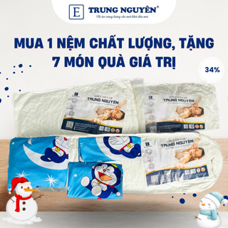  QUÀ TẶNG CAO CẤP 7 MÓN NỆM CAO SU NON  02 GỐI NẰM GÒN 40X60 1 GỐI ÔM GÒN 35X100 1 BỘ DRAP THUN 4 MÓN ĐẦY ĐỦ  