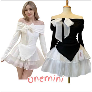  Set Áo Trễ Vai Đính Nơ Vạt Nhọn Bo Tăm + Chân Váy Voan Tơ 2 Tầng Có Quần Trong MINI 