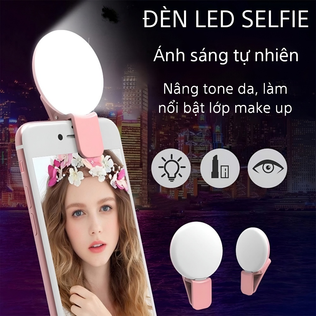Đèn Selfie Mini, Đèn Led Kẹp Điện Thoại Trợ Sáng Chụp Ảnh, Quay Phim, Chụp Tự Sướng, Livestream.