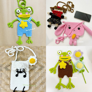 Túi đựng điện thoại, túi mini hình cừu, hình ếch, ngựa, thỏ dễ thương bằng len sợi handmade