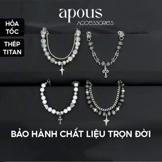  V21  Vòng tay nam nữ 2 dây phối Ngọc trai nhân tạo Thánh Giá Ngôi sao - Thép Titan - Phụ kiện trang sức Unisex Apous 