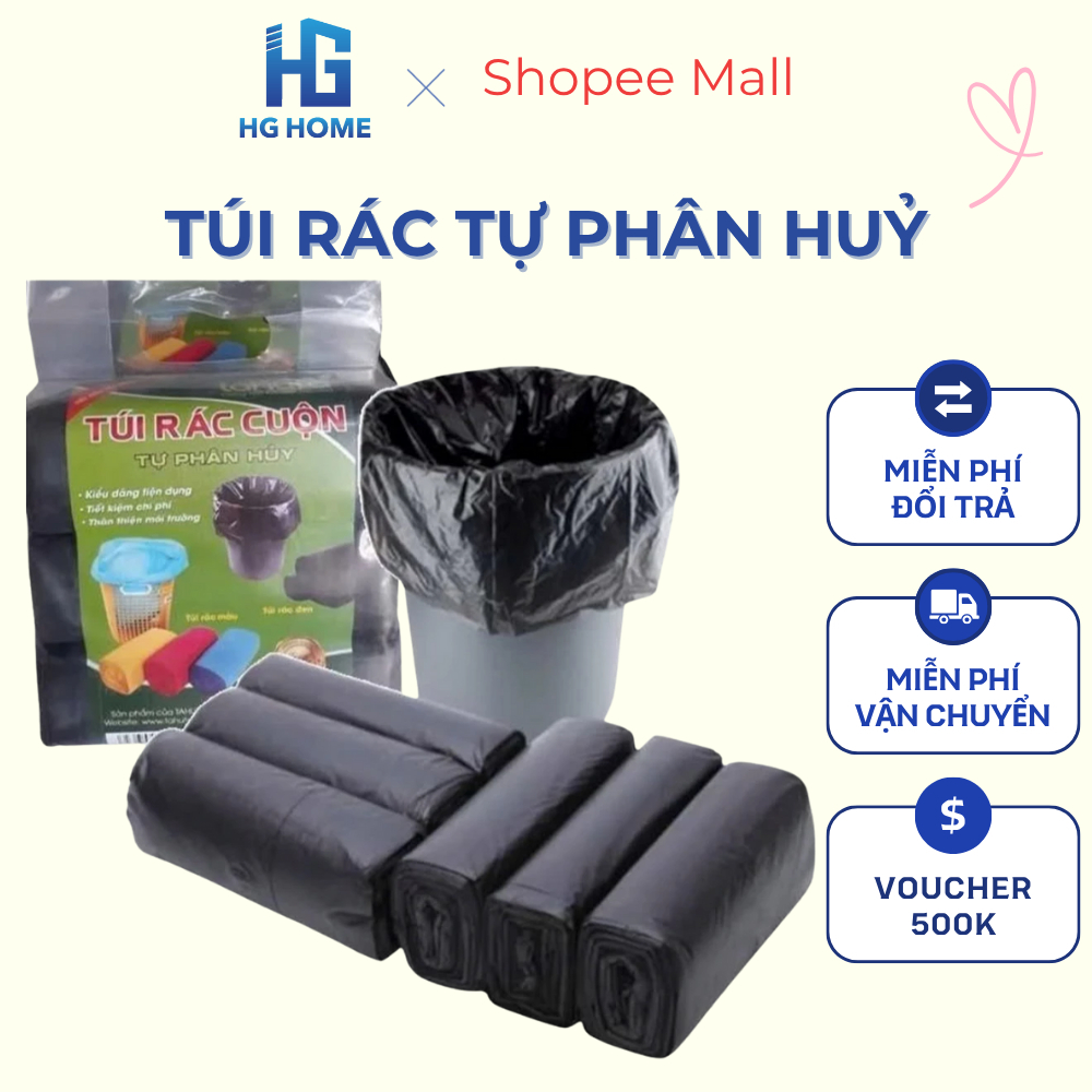 Túi Đựng Rác Tự Phân Hủy HGHOME Cỡ Lớn 55x65cm, Cuộn Dày Dặn Không Lõi Tiện Dụng Cho Gia Đình