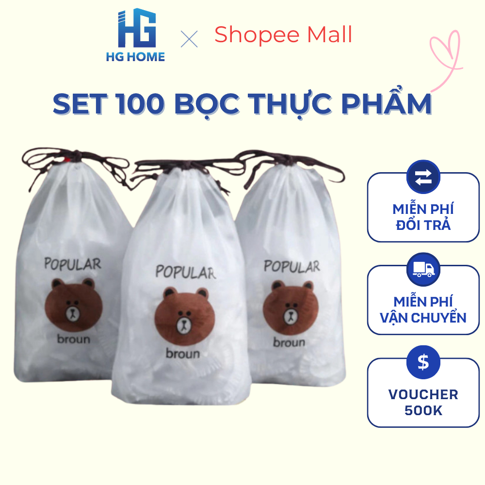 [COMBO 5 TÚI] Túi Bọc Thực Phẩm HGHOME Co Giãn, Set 100 Màng Bọc Có Chun Đa Năng Tiện Lợi