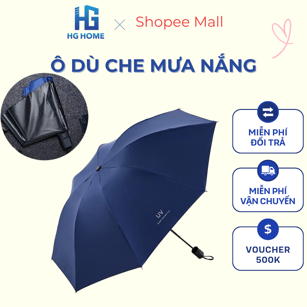 Ô Dù Gấp Gọn HGHOME Chống Tia UV, Che Nắng Mưa, Khung 8 Nan Vững Chãi, Vỏ Bọc Nhỏ Gọn Bỏ Túi