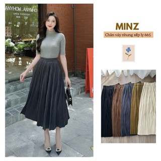  Chân Váy Nhung Xếp Ly MINZ STORE Mã 665 Thiết Kế Dáng Dài Phong Cách Công Sở 