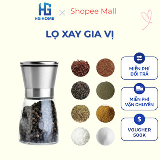  Dụng cụ xay tiêu cầm tay cao cấp HGHOME Lọ xay hạt tiêu thủy tinh nắp inox 