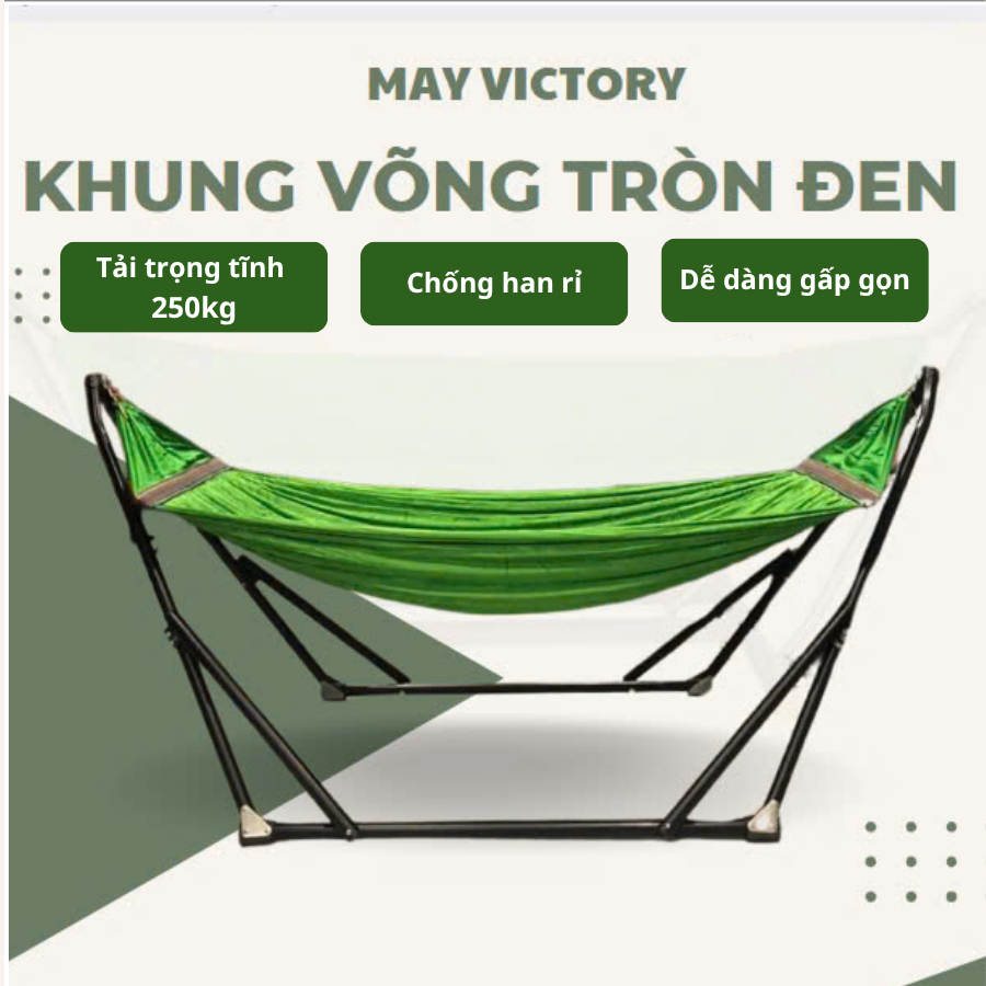 Võng xếp khung tròn sắt sần đen phi 32 sơn tĩnh điện chống gỉ sét chịu lực 250kg bảo hành 12 tháng