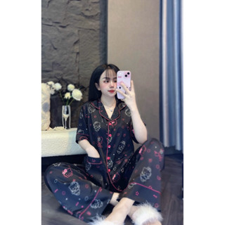  HL82  40-105kg  PIJAMA TAY NGẮN TAY DÀI - QUẦN DÀI KITTY DỄ THƯƠNG - Kèm Dây Cột Tóc 