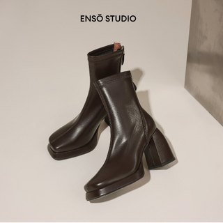  ENSo - Boots Da Thật Màu Đen CHRIS Đế Cao 8,5 cm 