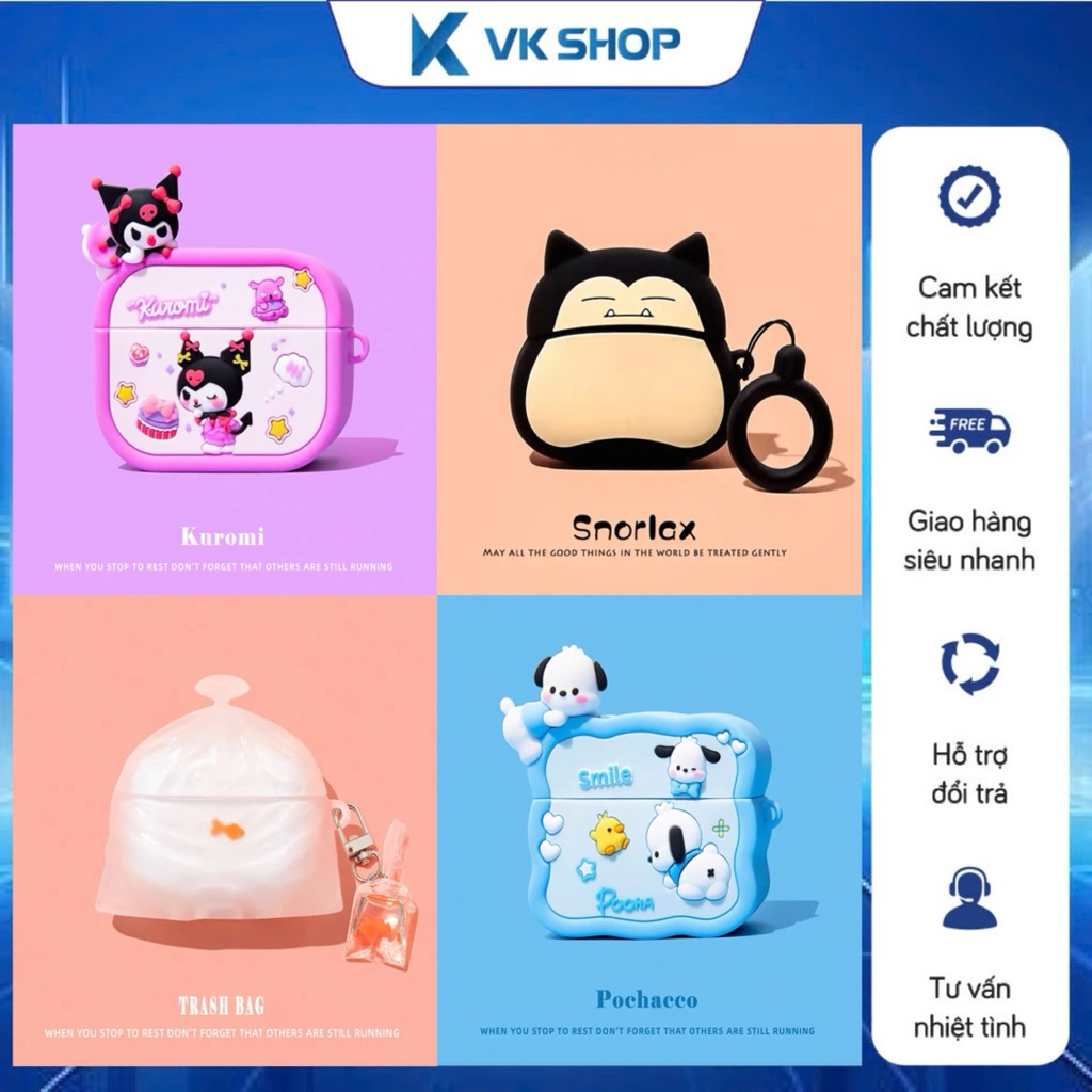 Ốp Bảo Vệ Tai Nghe Bluetooth Không Dây AP2/3/4/Pro/Pro2/Pro3 Silicone Dẻo Dày 3D Đáng Yêu, Chống Xướ