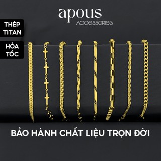   V26  - Vòng tay nam nữ xích lá tre xích hỏa tiễn xoắn màu vàng - Thép Titan - Phụ kiện trang sức Unisex Apous 