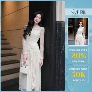  Đầm Nữ Dự Tiệc Thiết Kế BIGSIZE Váy Ren Nữ ELENA Dáng Dài Hoa Eo Dài Tay Thu Đông Sang Chảnh V38E 