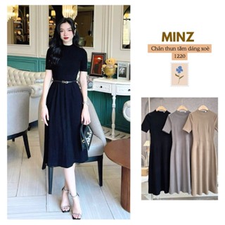  Váy Thun Tăm Dáng Xòe MINZ STORE Mã 1220 Thiết Kế Cỏ Tròn Phong Cách Công Sở 