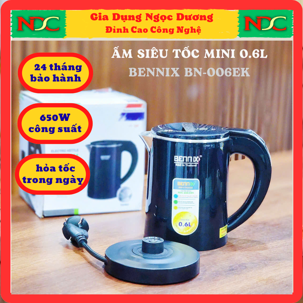 Ấm siêu tốc mini Bennix BN-006EK 0.6 Lít, ấm văn phòng, bình đun siêu tốc, ấm đun nước nhanh
