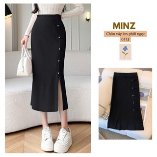  Chân Váy Len Phối Ngọc MINZ STORE Mã 6113 Thiết Kế Dáng Suông Phong Cách Công Sở 