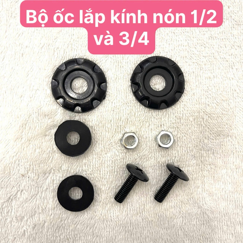 Bộ Ốc Lắp Kính Nón Bảo Hiểm Nửa Đầu Và Mũ 3/4 Có Tặng Kèm Đầy Đủ 2 Bên Kính