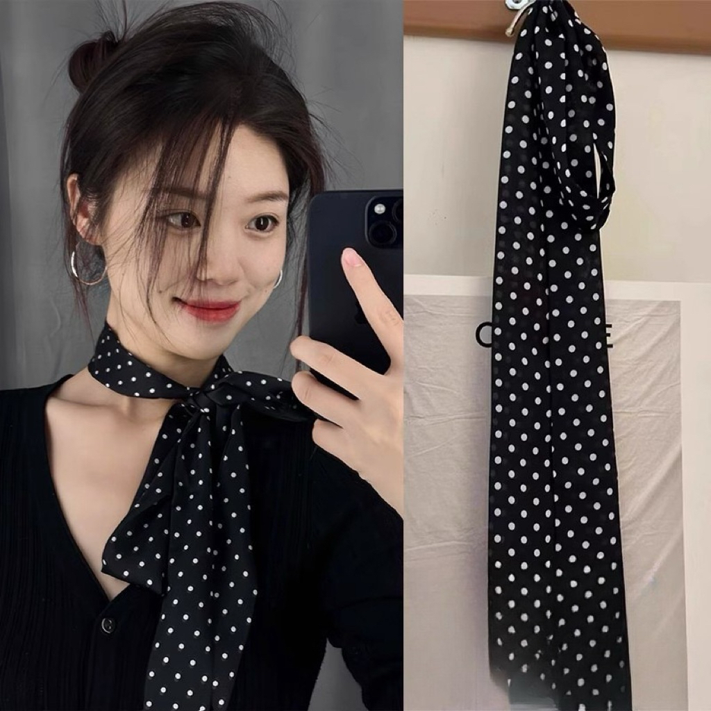 [135cm] Dây turban dáng dài hoạ tiết chấm bi đơn giản sang trọng làm khăn quàng cổ đai quần dây buộc túi sách vạt sơ mi