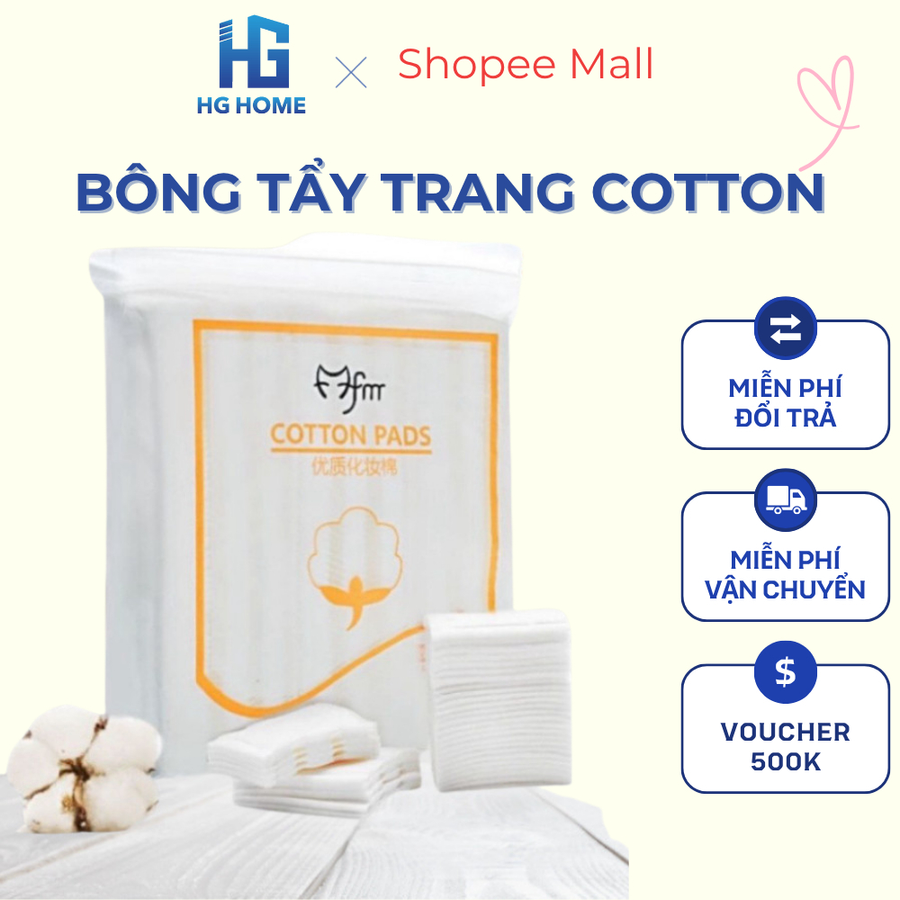 COMBO 5 GÓI Bông Tẩy Trang HGHOME Làm Sạch Mỹ Phẩm 3 Lớp Cotton - Túi 222 Miếng