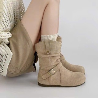   Sẵn hàng  Giay bốt nữ đế thấp chất da lộn phong cách hàn quốc dễ mang đễ phối đò siêu xinh FULLBOX LISA 