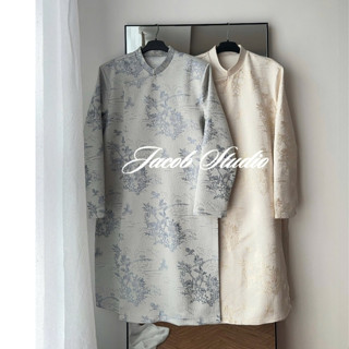 Áo Dài Gấm vườn thượng uyển cách tân, cúc bấm , đệm cầu vai [ KHÔNG KÈM QUẦN ]