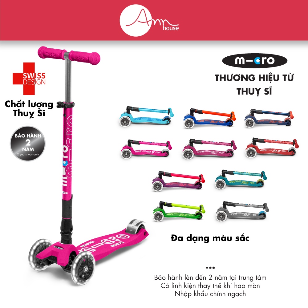 [Thuỵ Sĩ] Xe scooter Micro Maxi Foldable LED - Gập gọn và bánh xe LED - Bảo hành 2 năm chính hãng