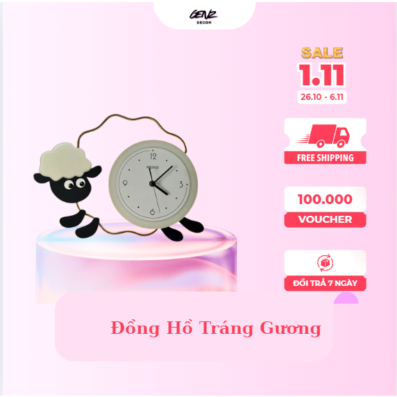 Đồng Hồ Tráng Gương Cute - Đồng Hồ Treo Tường Có Họa Tiết Cute , DECOR , Quà Tặng