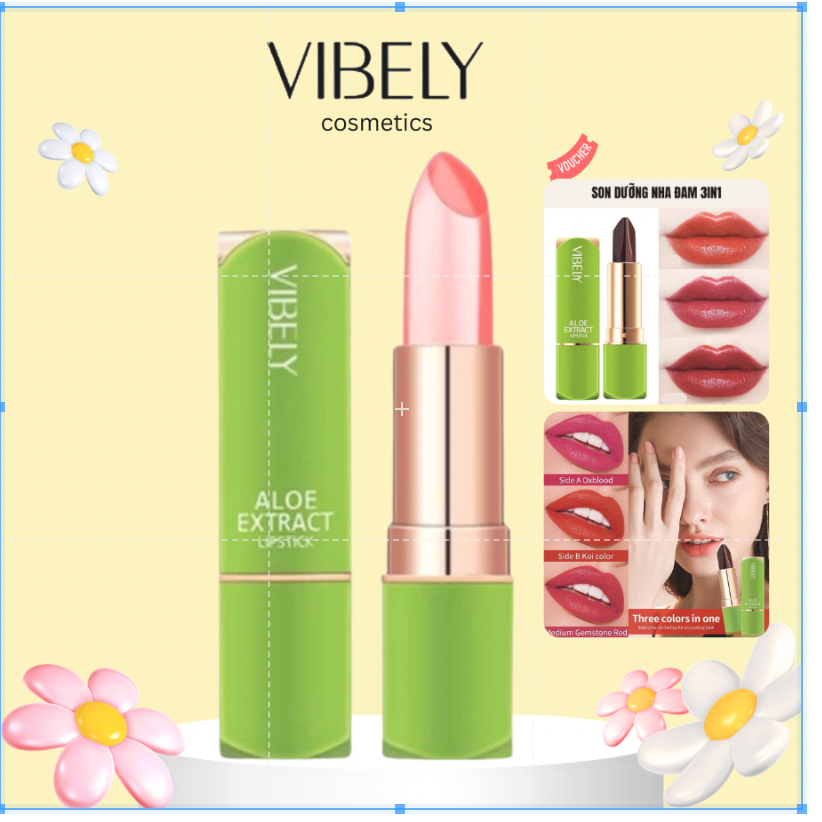 [Chính Hãng VIBELY ] Son dưỡng nha đam 3 in1, dưỡng ẩm, lâu trôi, khử thâm môi, son dưỡng môi 3 tron
