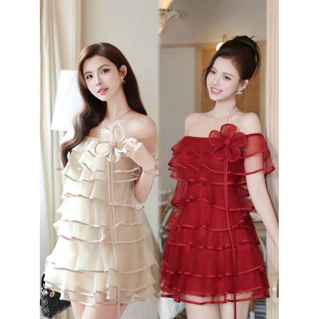 𝐍𝐄𝐖 𝐀𝐑𝐑𝐈𝐕𝐀𝐋 ✨ CAM KẾT CHUẨN HÌNH (𝐎𝐑𝐀𝐍𝐆𝐄 𝐒𝐓𝐔𝐃𝐈𝐎𝐒 ) - Helly Dress V5 - Đầm Thiết Kế Trễ Vai Tầng Laye