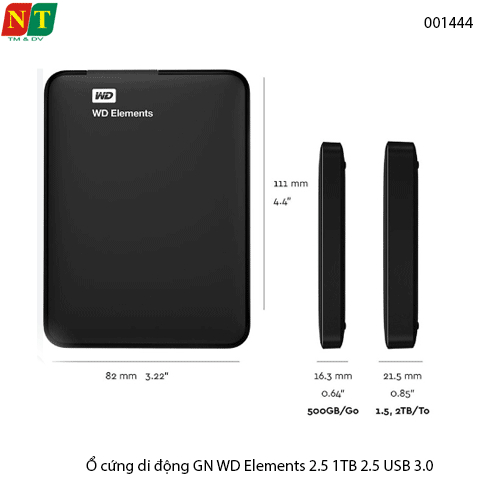 Ổ cứng di động WD Elements 2.5" 2TB – USB 3.0 (tương thích USB 2.0) – Chính hãng – Full VAT – BH 24T