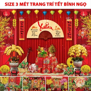   RỘNG 3M2  Phông nền trang trí tết Bính Ngọ 2026 Tranh vải tết 2026 mừng xuân Bính Ngọ Decor trang trí tết nguyên đán 