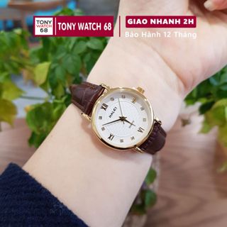  Đồng hồ nữ Halei dây da nâu mặt số la mã nhấn đá chống nước chính hãng Tony Watch 68 