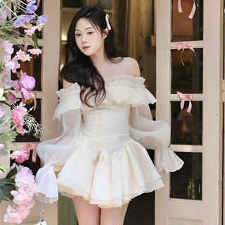    Hàng Thiết Kế  Váy Công Chúa Trễ Vai Tay Bồng Dáng Xòe Tiểu Thư bánh bèo – Đầm Body Hở Vai Sang Chảnh đi sự kiện 