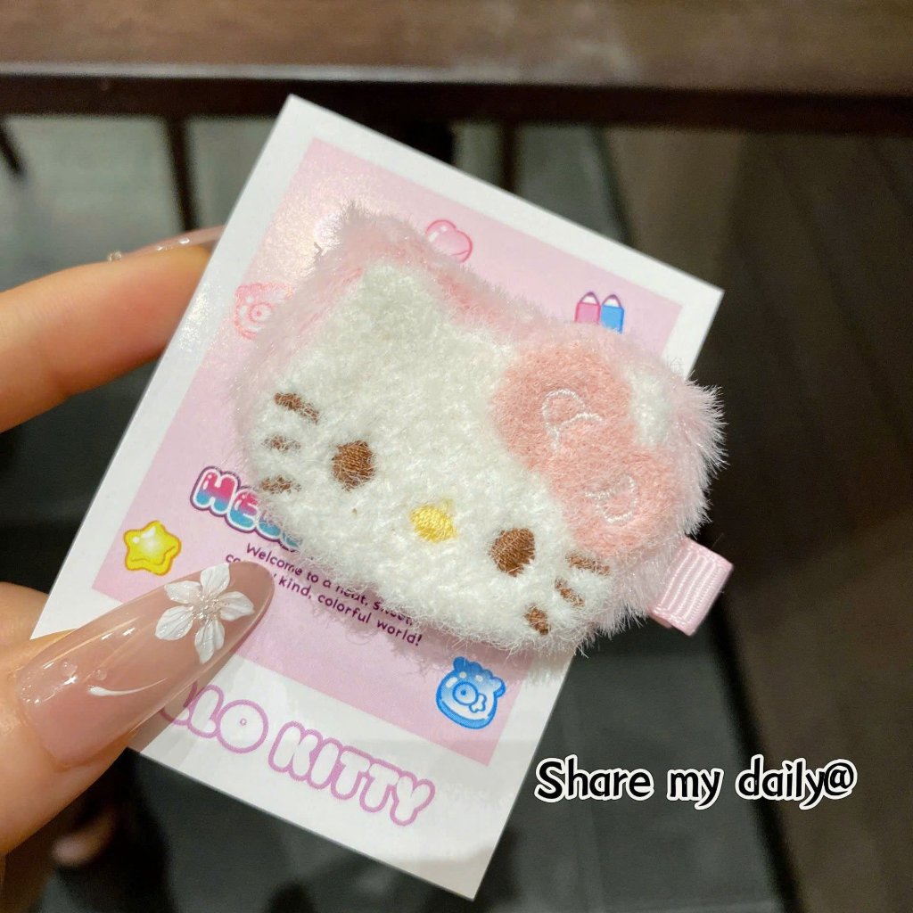 Kẹp Mái Lông Kitty Hồng Mặt Dẹt, Kẹp Tóc Cute Giữ Form Mái Không Gãy Nếp