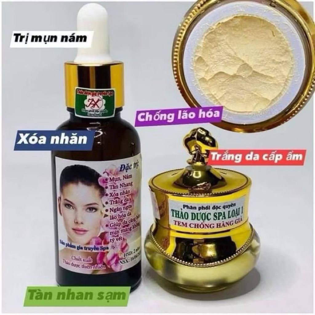 Combo tái tạo đông y gia truyền spa loại 1 (gồm 1 tái tạo + 1 kem dưỡng phục hồi) kèm bong gòn