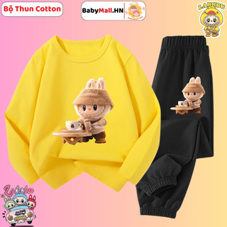  Bộ Dài Tay Thu Đông Labubu Cho Bé Trai Bé Gái BABYMALL Set Quần Áo Thun Cotton Co Dãn Mềm Mịn 
