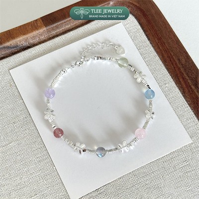 Lắc tay bạc nữ TLEE hạt bạc vỡ charm hồ điệp mix 6 hạt đá phong thủy tự nhiên hợp mệnh TLEE JEWELRY LT0483