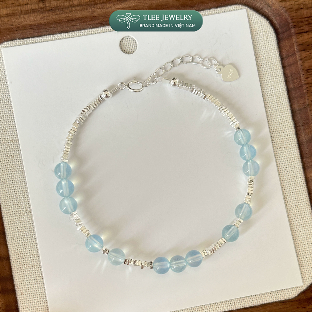 Lắc tay bạc nữ TLEE hạt bạc vỡ mix đá phong thủy tự nhiên nhiều loại đá hợp mệnh TLEE JEWELRY LT0484