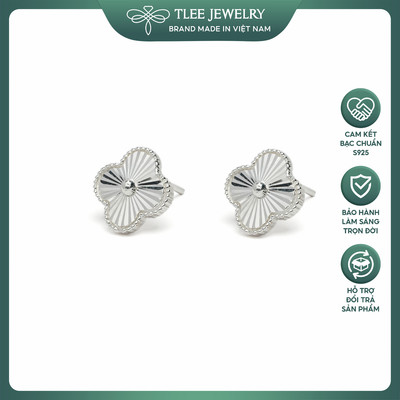 Khuyên tai bạc nữ TLEE cỏ bốn lá trơn vân phay sáng thu hút tài lộc, may mắn TLEE JEWELRY B0635