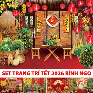  Set Trang Trí Tết Phông nền trang trí tết Bính Ngọ 2026 Tranh vải tết 2026 mừng xuân Bính Ngọ Decor trang trí tết 