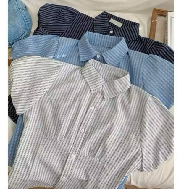 Áo sơ mi kẻ tay phồng dáng ngắn thô linen xixeoshop M9579 KENCO thời trang nữ | BigBuy360 - bigbuy360.vn